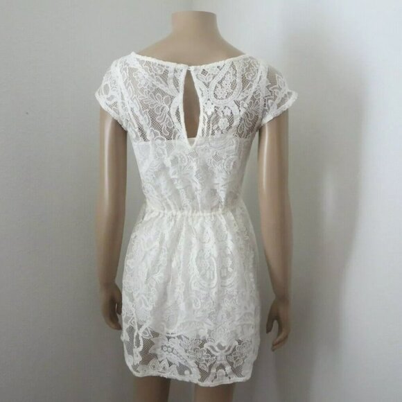 NWT Hollister Womens White Lace Overlay Dress Scoop Neck Size XS Short Sleeve - Picture 6 of 7